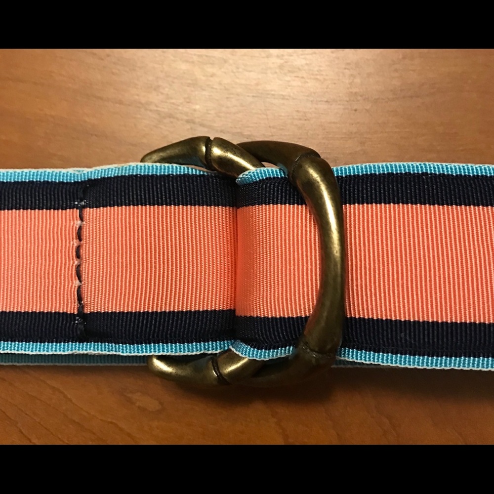 J. Crew - Coral and navy stripe belt.